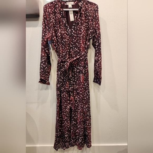 Anthropologie Cloth & Stone Printed Midi Dress, Wine, Size US S - Picture 1 of 13
